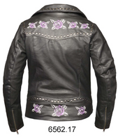 Ladies Leather Jacket with Purple Rose