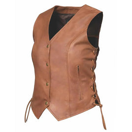 Leah - Ladies Brown Leather Vest 6897.ANT