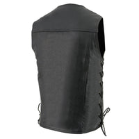 Milwaukee Leather LKM1360 Men's Black Leather Classic V-Neck Motorcycle Rider Vest w/ Snap Closure and Side Laces