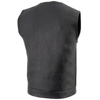 Milwaukee Leather LKM3721 Men's Black Leather Collarless Club Style Motorcycle Rider Vest w/Concealed Snap Closure