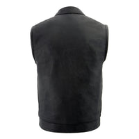 Milwaukee Leather LKM3713 Men's Black Leather Club Style Motorcycle Rider Vest W/ Dual Closure Zipper and Snaps
