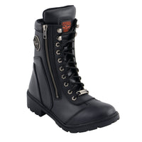 Milwaukee Leather MBL9301 Women's Black Lace-Up Motorcycle Biker Riding Boots with Side Zipper Entry