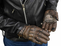 Milwaukee Leather MG7514 Men's Brown Leather with Gel Palm Motorcycle Gloves W/ Protective Knuckle