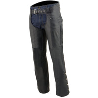 Milwaukee Leather Men's Black Premium Leather Fully Lined Motorcycle Chaps w/ Front Coin Pocket ML1115