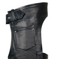 Milwaukee Leather Men's Black Premium Leather Fully Lined Motorcycle Chaps w/ Front Coin Pocket ML1115