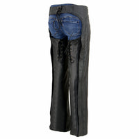 Milwaukee Leather Chaps for Women Black Low-Rise Waist- Double Buckle Reflective Embroidery Motorcycle Chap- ML1187