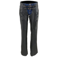 Milwaukee Leather Chaps for Women Black Low-Rise Waist- Double Buckle Reflective Embroidery Motorcycle Chap- ML1187