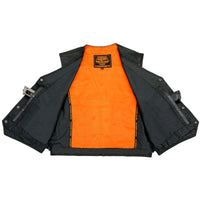 Milwaukee Leather ML1927 Men's Black Premium Leather Side Buckle Motorcycle Rider Vest w/ Eagle Nickel Snaps Closure