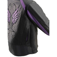 Milwaukee Leather ML1952 Women's Black and Purple Embroidered and Stud Design Jacket