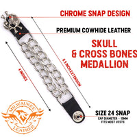 Milwaukee Leather MLA1004SET Skull and Cross Bones 4-PCS Vest Extender Double Chrome Chains w/ Genuine Leather 4" Extension