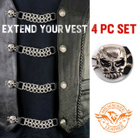 Milwaukee Leather MLA1004SET Skull and Cross Bones 4-PCS Vest Extender Double Chrome Chains w/ Genuine Leather 4" Extension