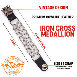 Milwaukee Leather MLA1020SET Iron Cross 4-PCS Vest Extender Double Chrome Chains w/ Genuine Leather 4" Extension