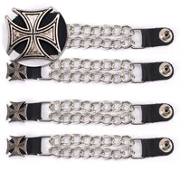 Milwaukee Leather MLA1045SET Iron Cross 4-PCS Vest Extender Double Chrome Chains w/ Genuine Leather 6" Extension