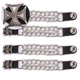 Milwaukee Leather MLA1045SET Iron Cross 4-PCS Vest Extender Double Chrome Chains w/ Genuine Leather 6" Extension