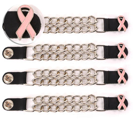 Milwaukee Leather Pink Ribbon Medallion Vest Extender - Double Chrome Chains Genuine Leather 6.5" Extension 4-PCS MLA1021SET