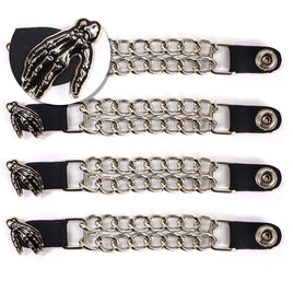 Milwaukee Leather Skeleton Hand Medallion Vest Extenders - Double Chrome Chains Genuine Leather 6.5" Extension 4-PCS MLA6026SET