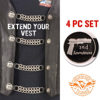 Milwaukee Leather 2nd Amendment Medallion Vest Extender - Double Chrome Chains Genuine Leather 6.5" Extension 4-PCS MLA1027SET