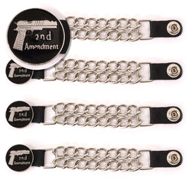 Milwaukee Leather 2nd Amendment Medallion Vest Extender - Double Chrome Chains Genuine Leather 6.5" Extension 4-PCS MLA1027SET