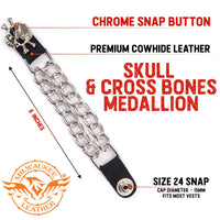Milwaukee Leather MLA1041SET Skull and Cross Bones 4-PCS Vest Extender Double Chrome Chains w/ Genuine Leather 6" Extension