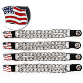 Milwaukee Leather American Flag Medallion Vest Extender - Double Chrome Chains Genuine Leather 8.5" Extension 4-PCS MLA1042SET