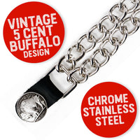 Milwaukee Leather 5 Cent Buffalo Medallion Vest Extender - Double Chrome Chains Genuine Leather 8.5" Extension 4-PCS MLA1043SET