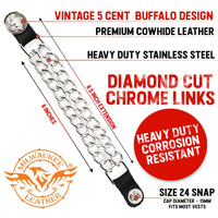 Milwaukee Leather 5 Cent Buffalo Medallion Vest Extender - Double Chrome Chains Genuine Leather 8.5" Extension 4-PCS MLA1043SET