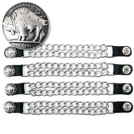 Milwaukee Leather 5 Cent Buffalo Medallion Vest Extender - Double Chrome Chains Genuine Leather 8.5" Extension 4-PCS MLA1043SET