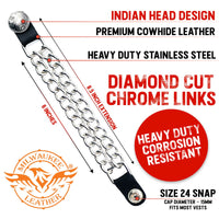 Milwaukee Leather Indian Head Medallion Vest Extender - Double Chrome Chains Genuine Leather 8.5" Extension 4-PCS MLA1044SET