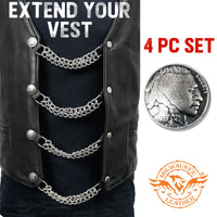 Milwaukee Leather Indian Head Medallion Vest Extender - Double Chrome Chains Genuine Leather 8.5" Extension 4-PCS MLA1044SET