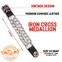 Milwaukee Leather MLA1045SET Iron Cross 4-PCS Vest Extender Double Chrome Chains w/ Genuine Leather 6" Extension