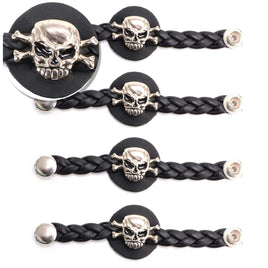 Milwaukee Leather MLA1061SET Skull and Cross Bones 4-PCS Vest Extender Double Chrome Chains w/ Genuine Braided Leather 4" Extension