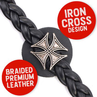 Milwaukee Leather MLA1063SET Iron Cross 4-PCS Vest Extender Double Chrome Chains w/ Genuine Braided Leather 4" Extension
