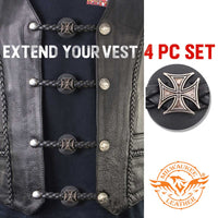 Milwaukee Leather MLA1063SET Iron Cross 4-PCS Vest Extender Double Chrome Chains w/ Genuine Braided Leather 4" Extension