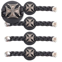 Milwaukee Leather MLA1063SET Iron Cross 4-PCS Vest Extender Double Chrome Chains w/ Genuine Braided Leather 4" Extension