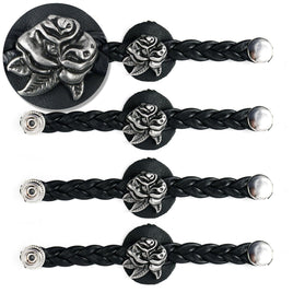 Milwaukee Leather Rose Medallion Vest Extender Genuine Leather Braided Strap 6.5" Extension 4-PCS MLA1065SET