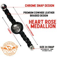 Milwaukee Leather Heart Medallion Vest Extender Genuine Leather Braided Strap 6.5" Extension 4-PCS MLA1067SET
