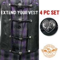 Milwaukee Leather Heart Medallion Vest Extender Genuine Leather Braided Strap 6.5" Extension 4-PCS MLA1067SET