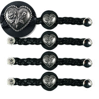 Milwaukee Leather Heart Medallion Vest Extender Genuine Leather Braided Strap 6.5" Extension 4-PCS MLA1067SET