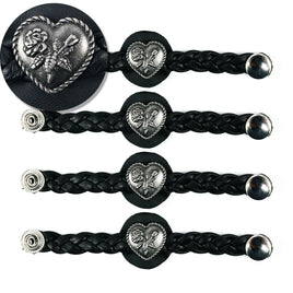 Milwaukee Leather Heart Medallion Vest Extender Genuine Leather Braided Strap 6.5" Extension 4-PCS MLA1067SET