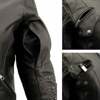 Milwaukee Leather MLL2571 Women's Black and Pink 'Crinkled Arm' Lightweight Racer Jacket