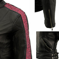 Milwaukee Leather MLL2571 Women's Black and Pink 'Crinkled Arm' Lightweight Racer Jacket