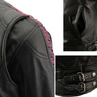 Milwaukee Leather MLL2571 Women's Black and Pink 'Crinkled Arm' Lightweight Racer Jacket
