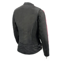 Milwaukee Leather MLL2571 Women's Black and Pink 'Crinkled Arm' Lightweight Racer Jacket