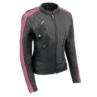 Milwaukee Leather MLL2571 Women's Black and Pink 'Crinkled Arm' Lightweight Racer Jacket