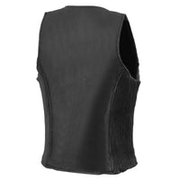 Milwaukee Leather Women's Black Premium Leather Zipper Closure Motorcycle Rider Vest w/ Stretch Side Panel MLL4555