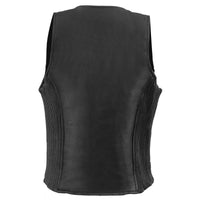 Milwaukee Leather Women's Black Premium Leather Zipper Closure Motorcycle Rider Vest w/ Stretch Side Panel MLL4555