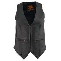 Milwaukee Leather Women's Black Premium Leather Zipper Closure Motorcycle Rider Vest w/ Stretch Side Panel MLL4555