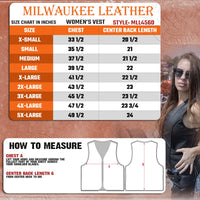 Milwaukee Leather MLL4560 Women's Black Premium Leather Classic Braided Side Lace Deep V-Neck Motorcycle Rider Vest