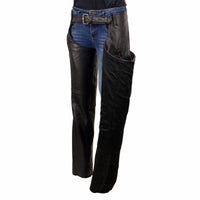 Milwaukee Leather Women's Black Premium Leather Motorcycle Rider Chaps w/ Purple Crinkled Stripes-Reflective Trim MLL6500