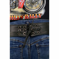 Milwaukee Leather Women's Black Premium Leather Motorcycle Rider Chaps w/ Purple Crinkled Stripes-Reflective Trim MLL6500